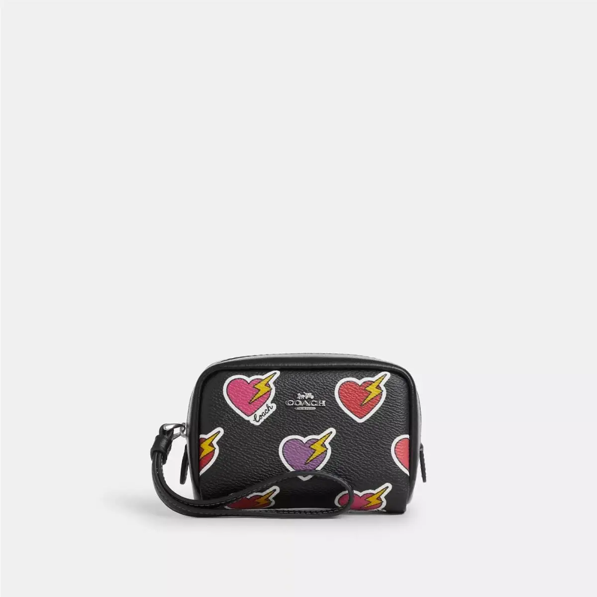 Coach Corner Pouch Wristlet with Heart Bolt Print