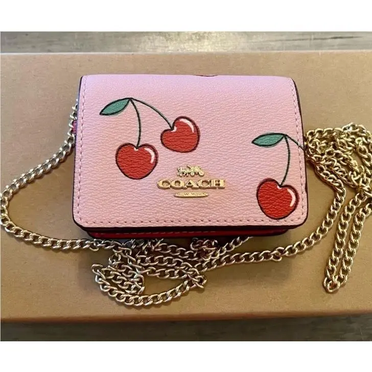 Coach Women’s Mini Wallet on Chain with Cherry Print with 2 Charms
