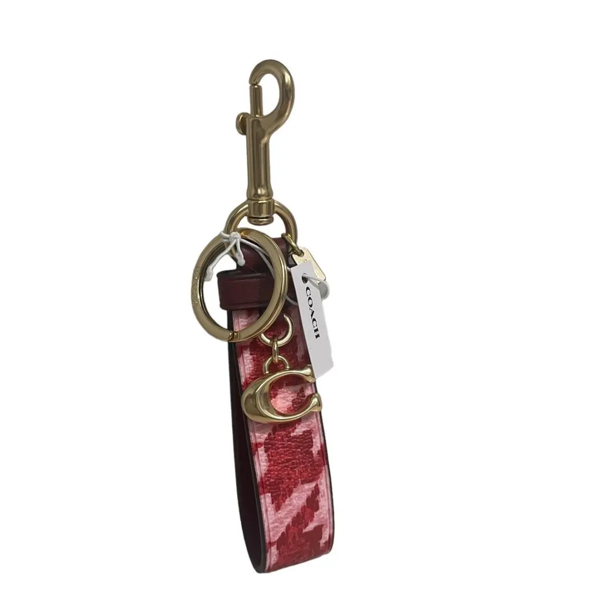 Houndstooth Print Im/pink/red Loop Bag Charm Key Cha by Coach