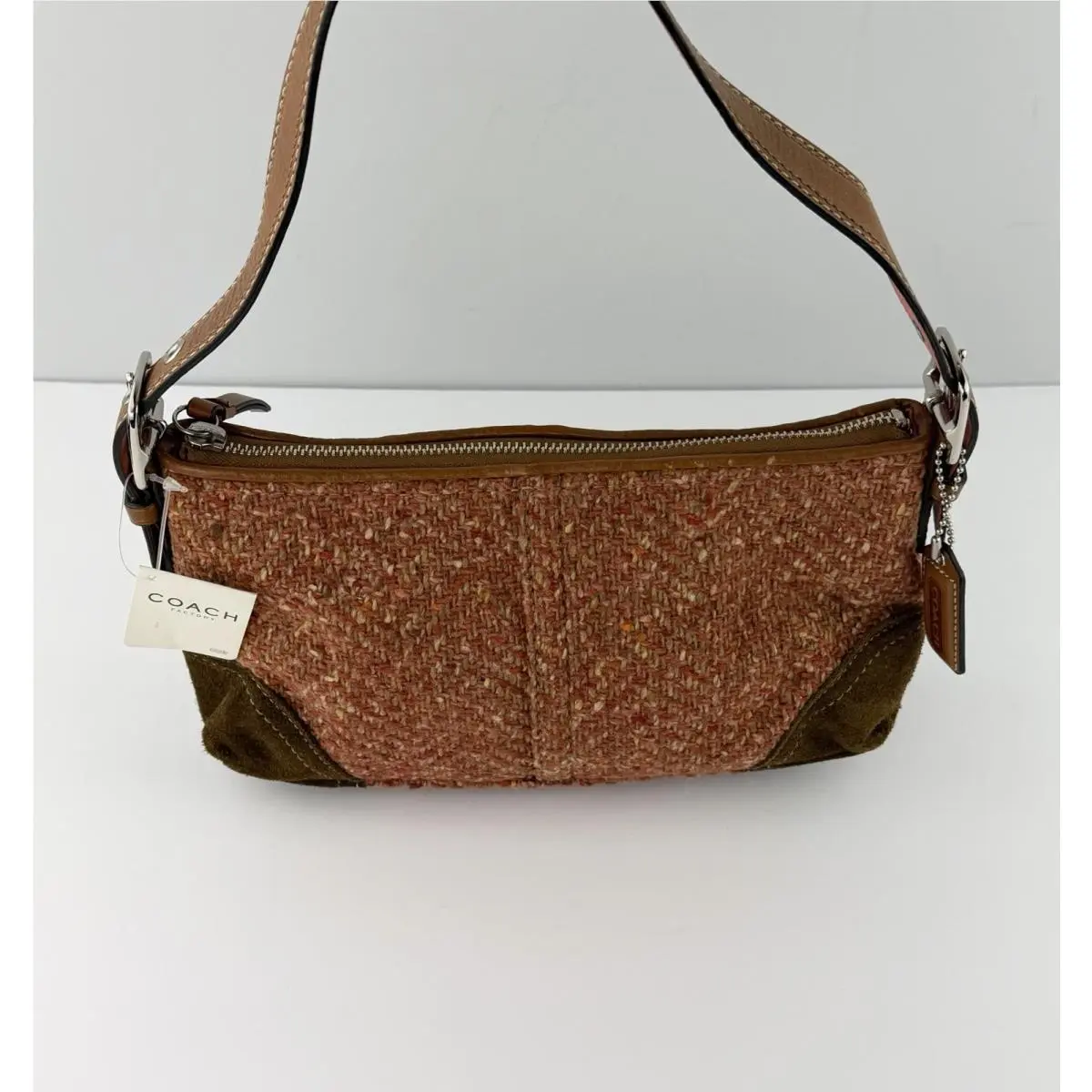 Vintage Coach Hamptons Bag Herringbone Wool Tweed Rust F11213