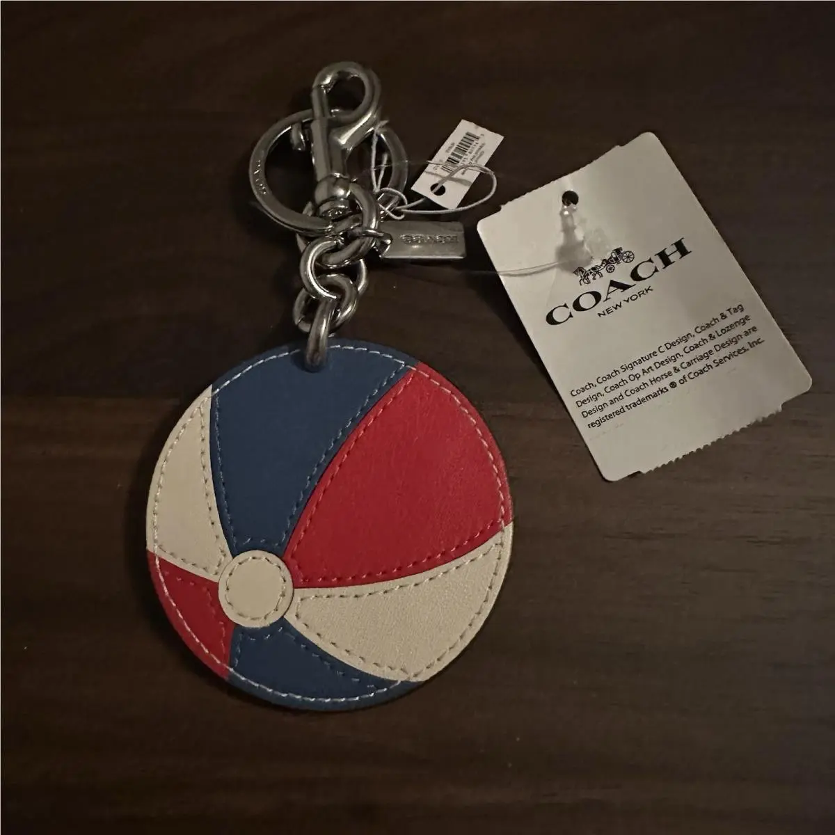 Smooth Leather Beach Ball Bag Charm Key Fob Red/white/blue by Coach