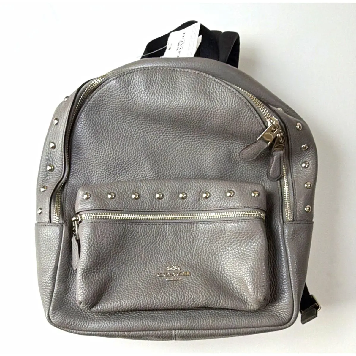 Coach Gray Medium Backpack Studded Zip Closure Adjustable Strap Pockets Lined