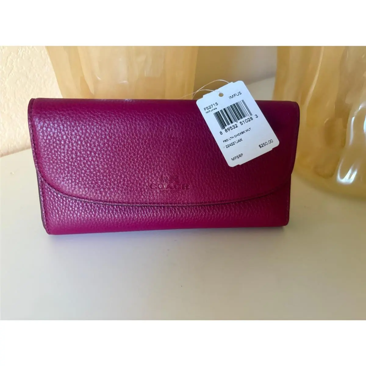Rare Pebbled Leather Wallet Fuchsia 52715 by Coach