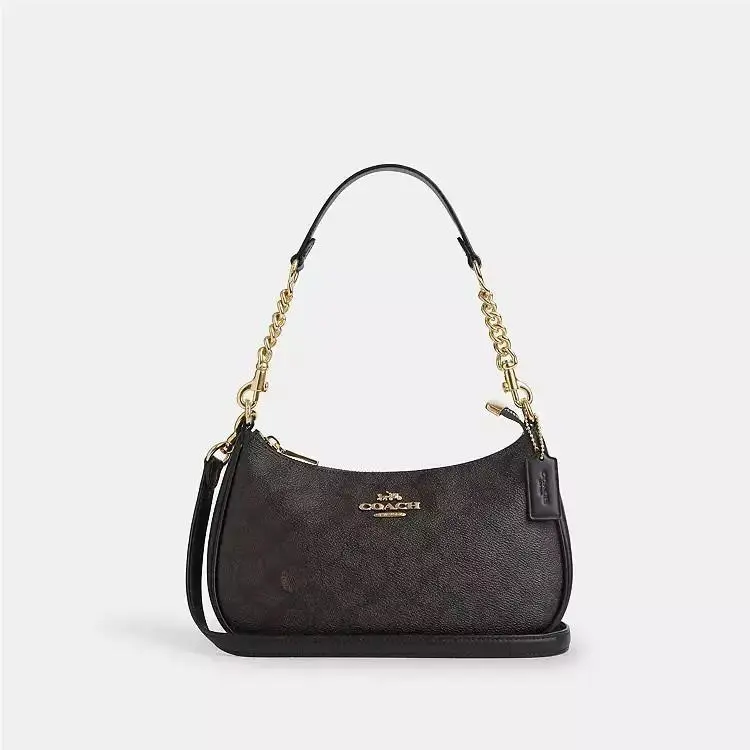 Coach Teri Shoulder Bag In Signature CV933 Gold/walnut/black