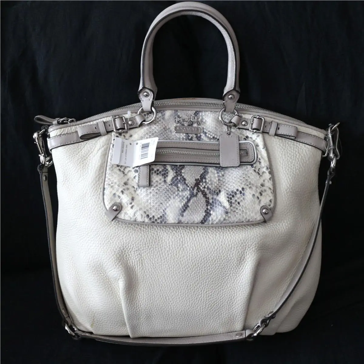 Coach Madison Pebbled Leather Ivory N/s Tote Crossbody Bag 19630