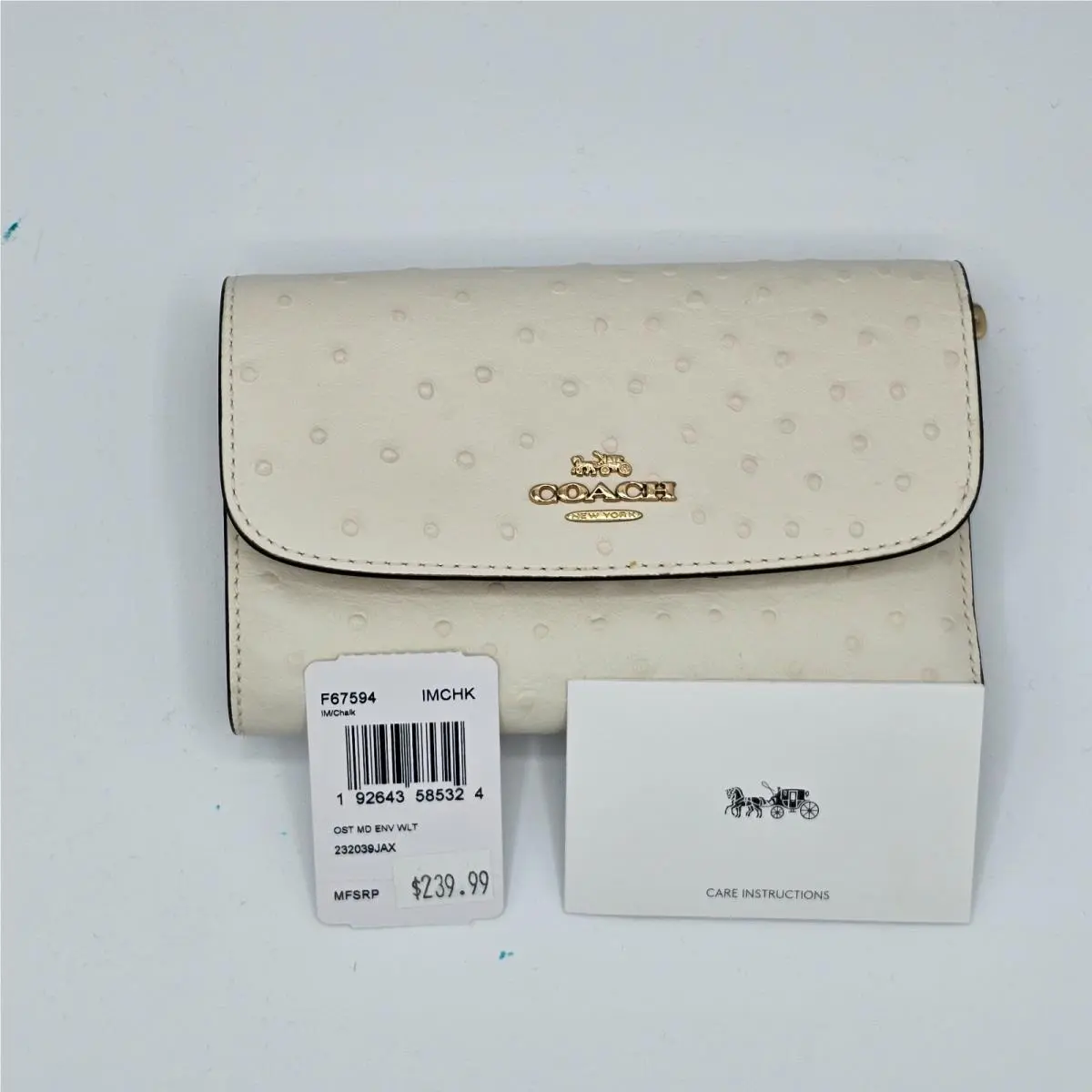Nos Coach Chalk Ostrich Embossed Medium Wallet F67594 Im/chk