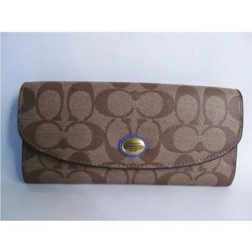 Coach 49154 Khaki/porcelain Blue Peyton Signature Envelope Wallet W/pouch