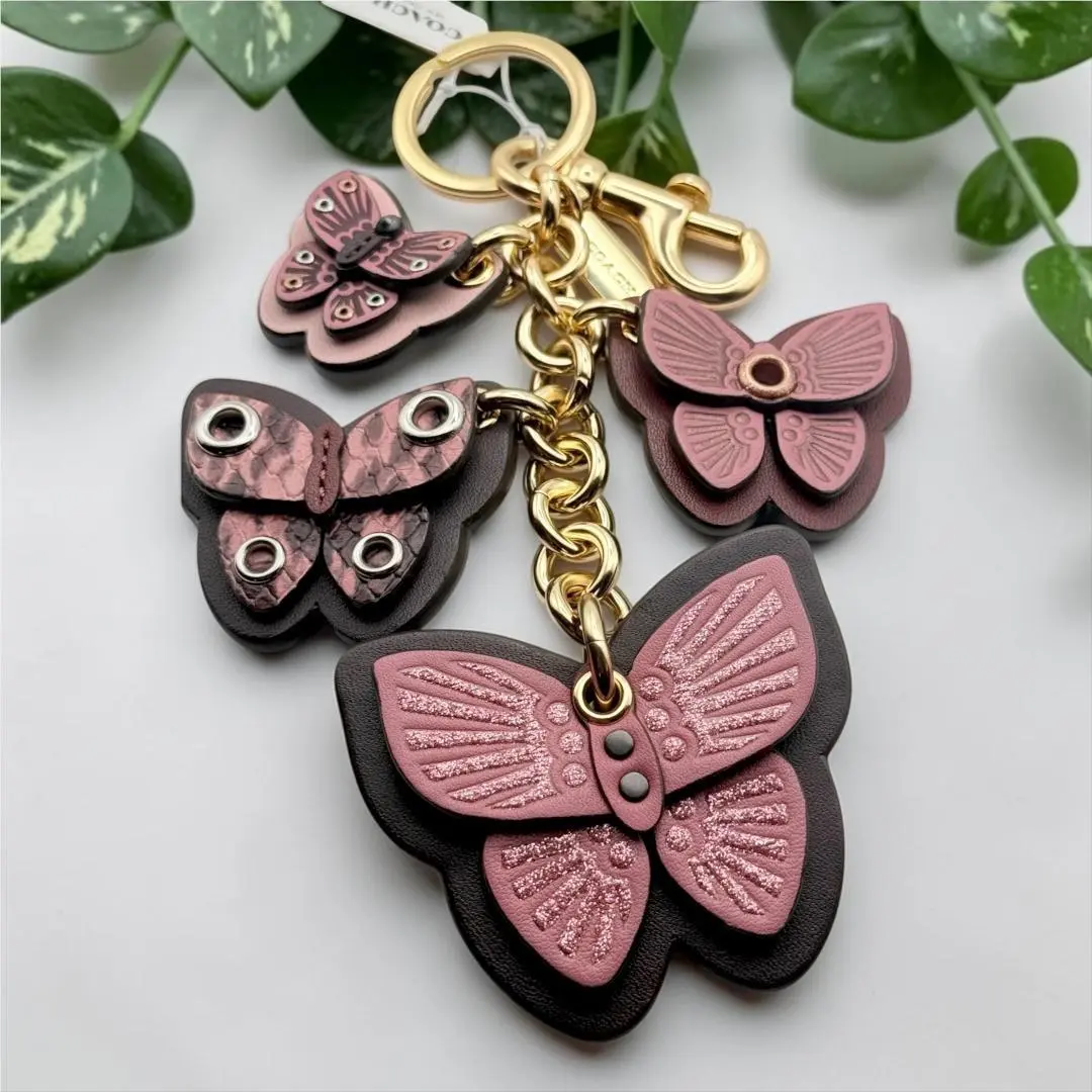 Coach Butterfly Leather Rose Cluster Bag Purse Charm Keychain Ring Fob 1674