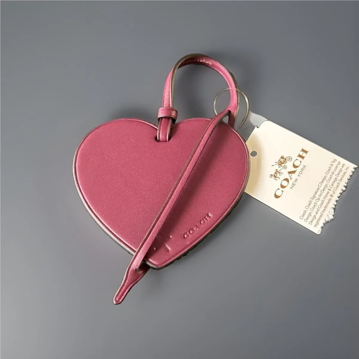 Coach York Dark Berry Leather Front Heart Bag Charm Hang Tag