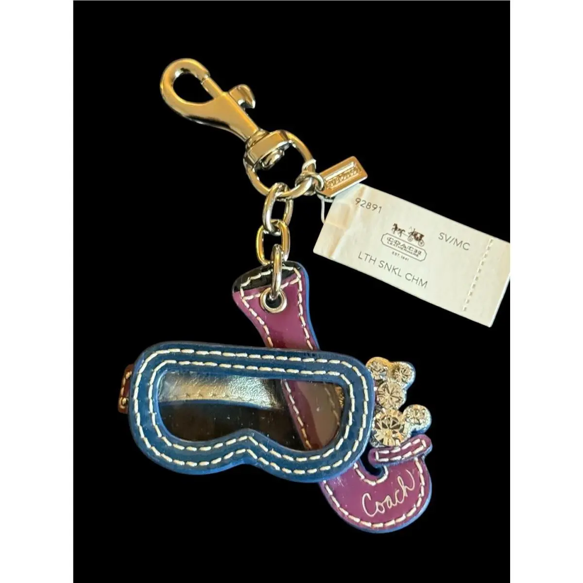 Coach Snorkel Mask Bag Charm Keychain Leather Crystal Rare Vintage 92891 Y2K