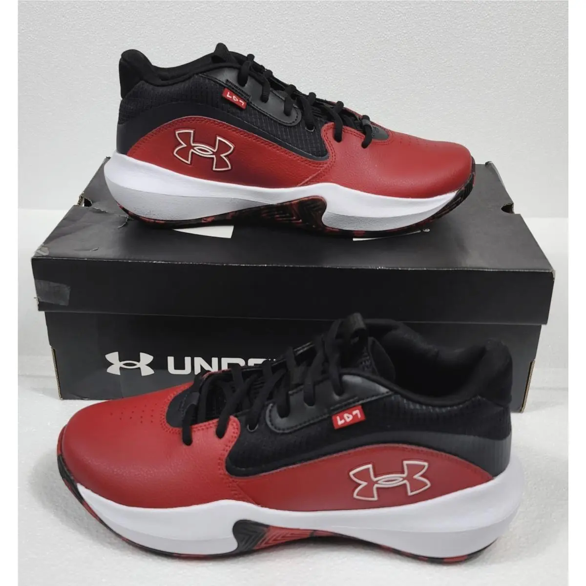Under Armour Shoes Men`s 13 Lockdown 7 Low Black Red White Basketball Sneakers
