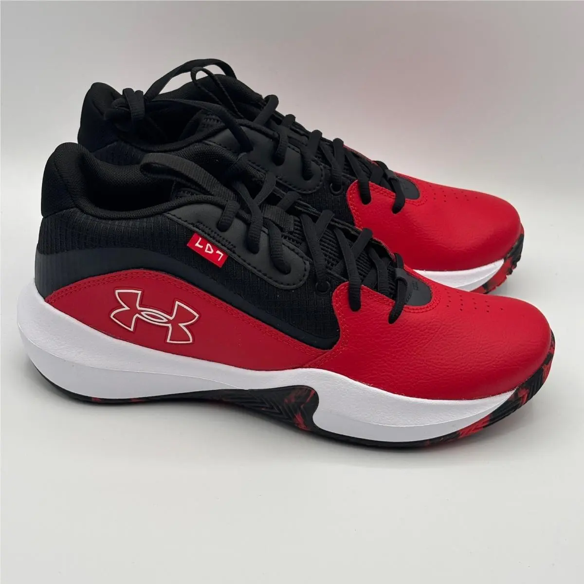 Under Armour UA Lockdown 7 Shoes Mens Size 8.5 Red Black Basketball 3028512-600