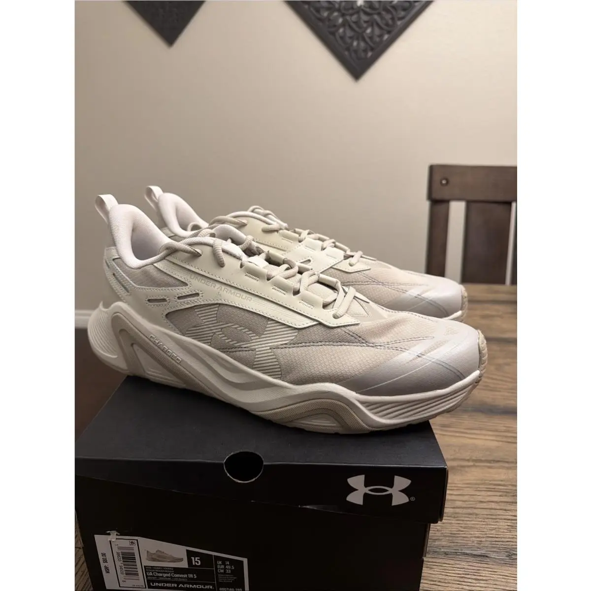 Under Armour Charged Commit TR 5 Men`s Training Shoe Tan/white Size 15 …Y1