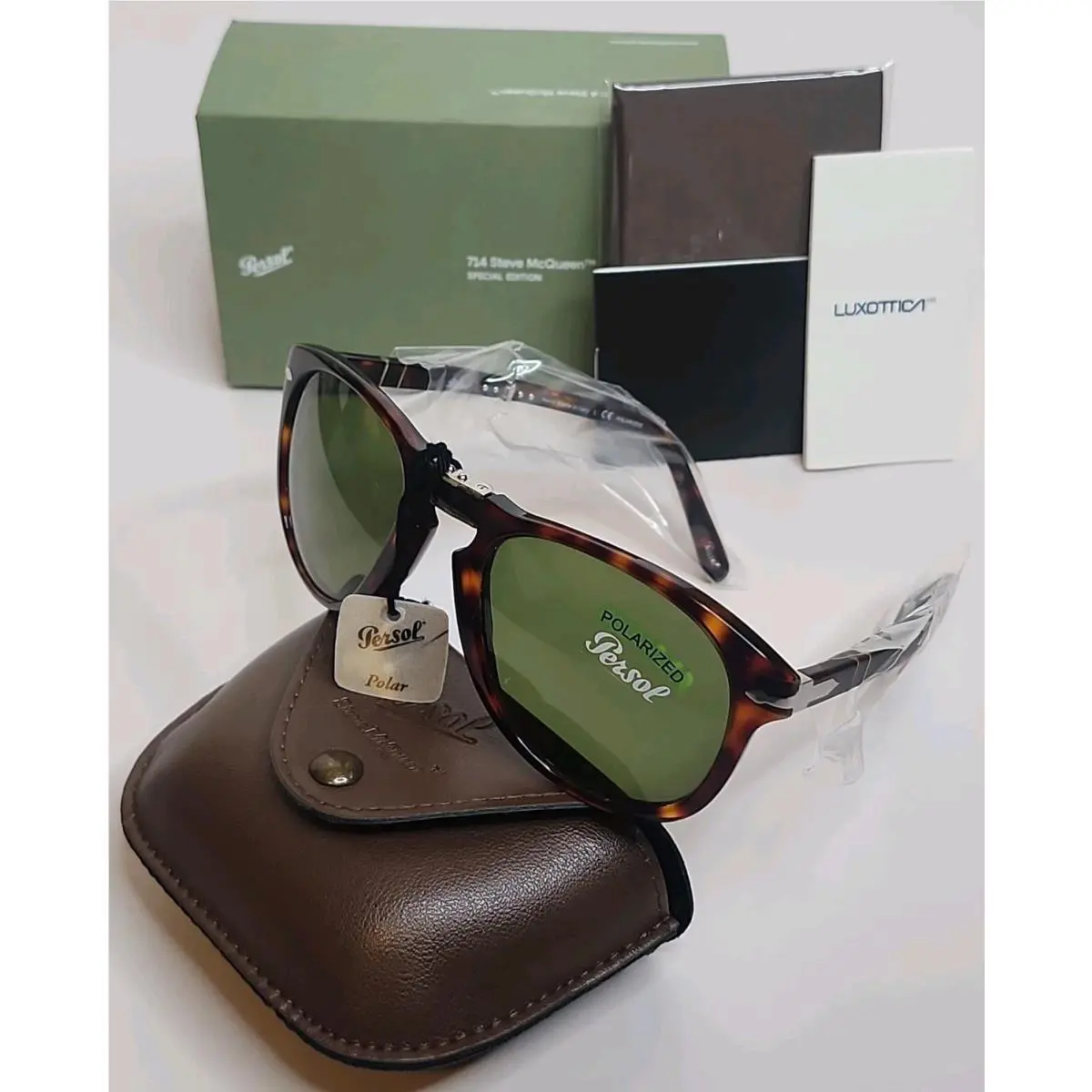 Persol 714SM Steve Mcqueen Folding Sunglasses Tortoise Havana Green Polar by Alexander McQueen