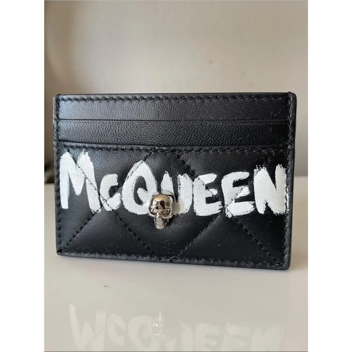 Alexander Mcqueen Quilted Leather Skull Logo Card Holder Case