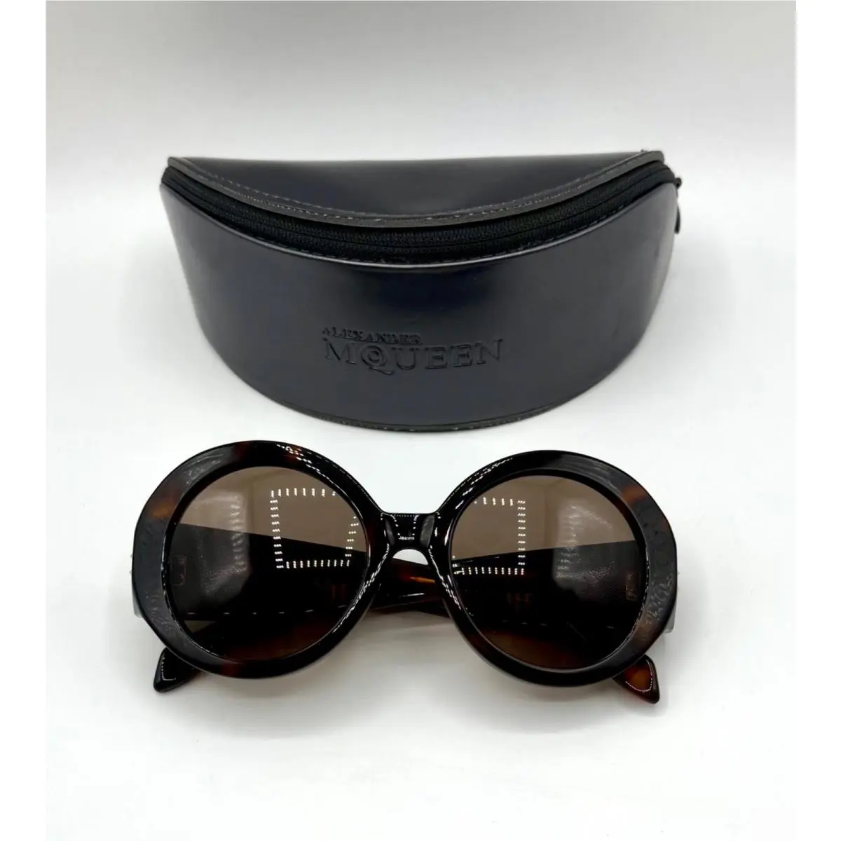 Alexander Mcqueen Havana Acetate Round Sunglasses AM0032S 429178 2302