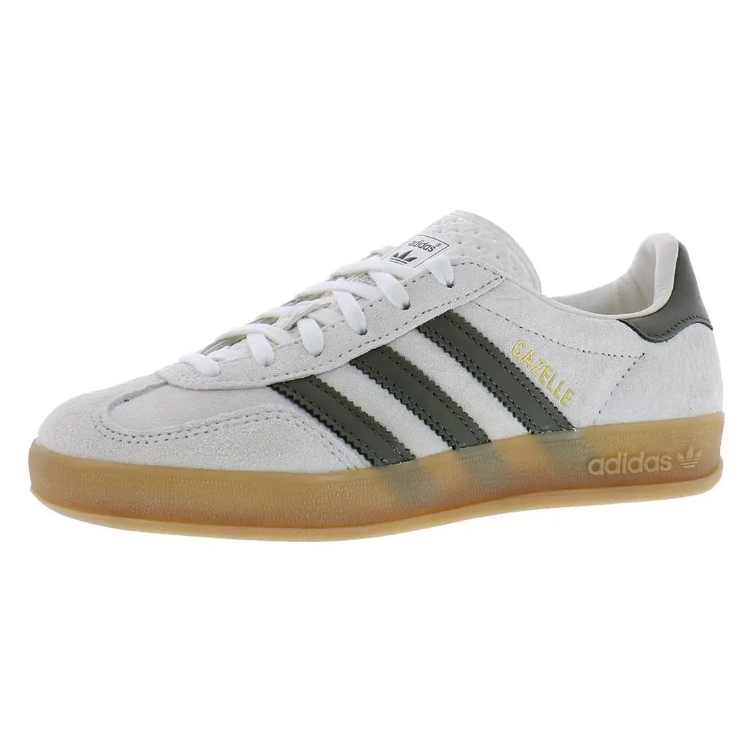 Adidas Originals Gazelle Indoor Womens Sneaker Cream Olive Strata 7.5 - Cloud White/Olive Strata/Gold Metallic-off-white