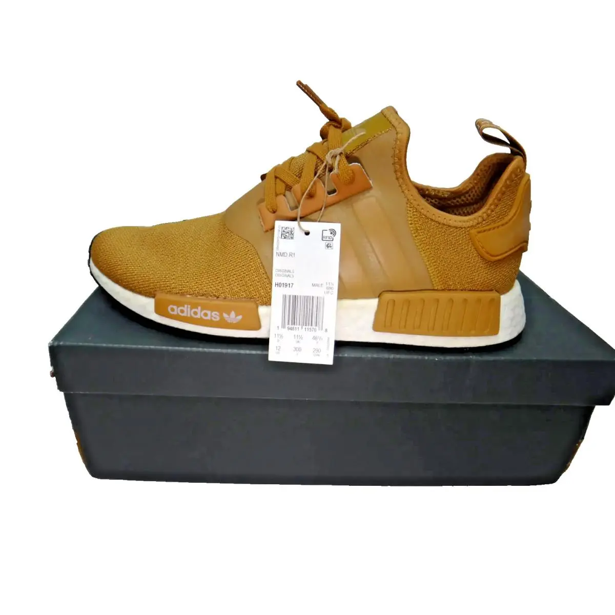 Adidas Nmd R1 Men`s US 12 Tan Gold Knit Textile Boost Midsole H01917
