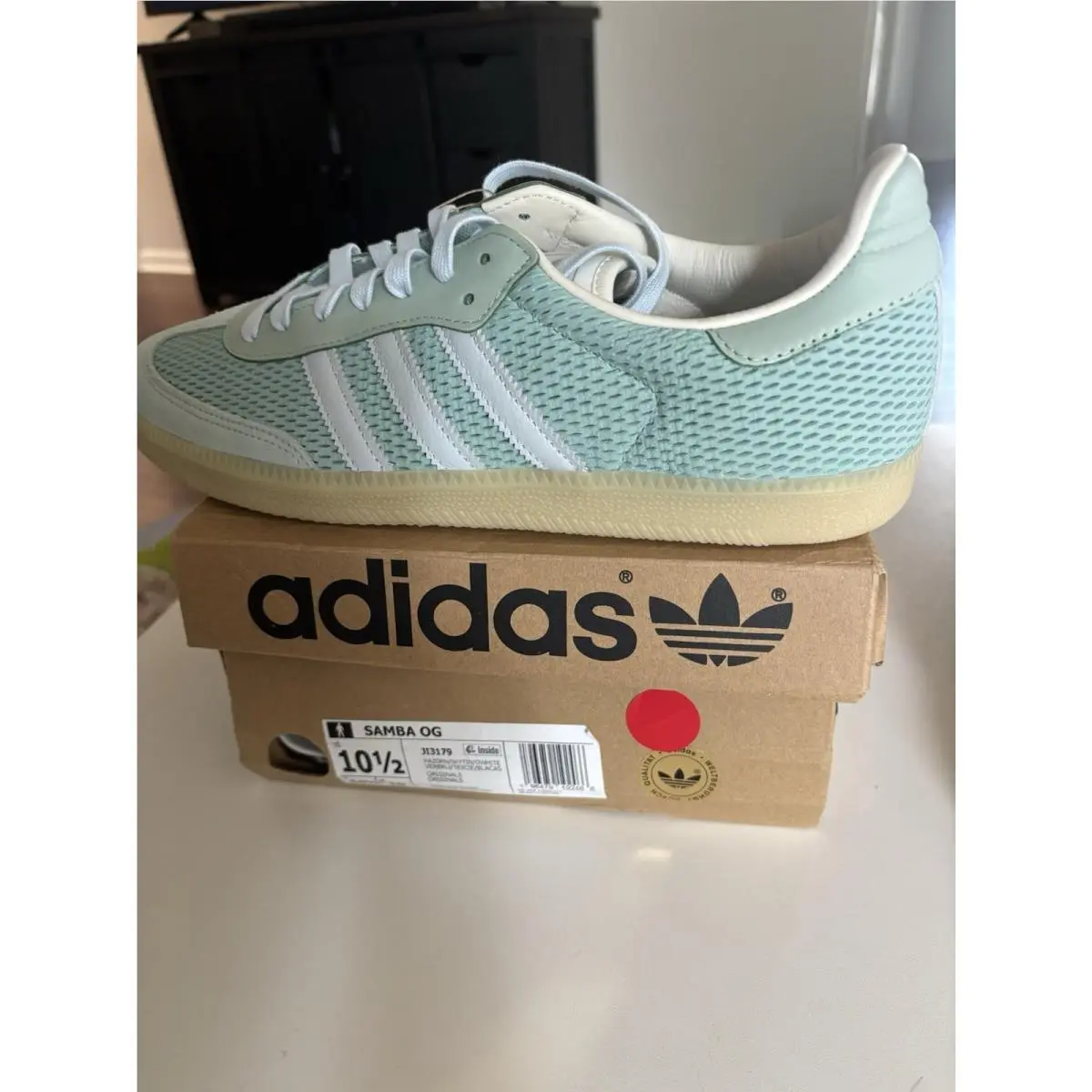 Adidas Samba OG Mens 10.5 JI3179 Hazy Green Sky Tint Off White