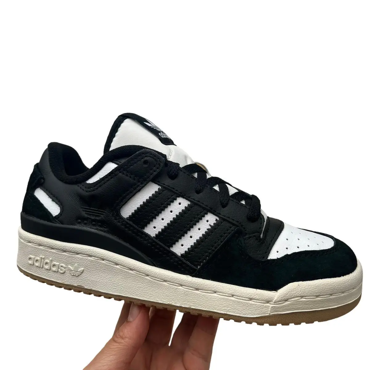 Adidas Forum Low CL Youth Boy`s Leather Sneakers Size 3.5 Black/white Lace Up