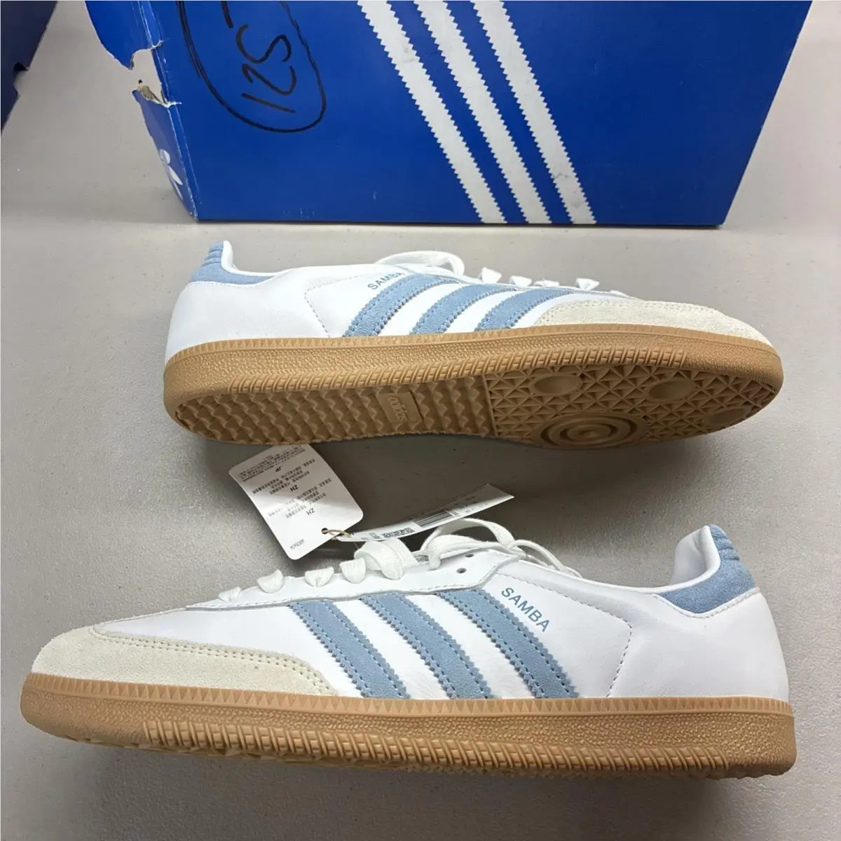 Adidas JS1391 Women`s Samba OG Size 11 White Alumina Ash Blue Sneakers