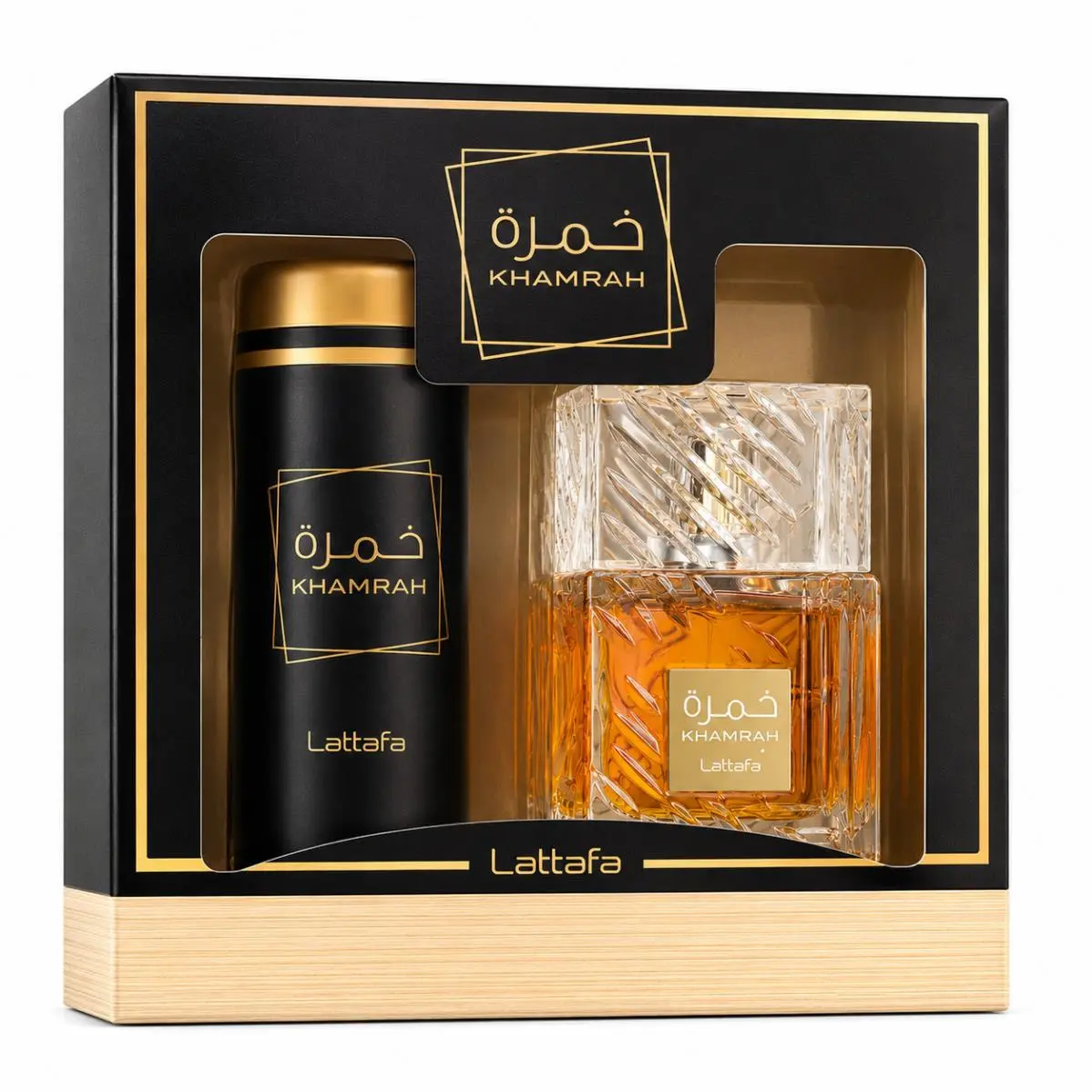 Khamrah Gift Set by Lattafa Eau de Parfum 100ml Perfumed Spray 200ml – Unisex