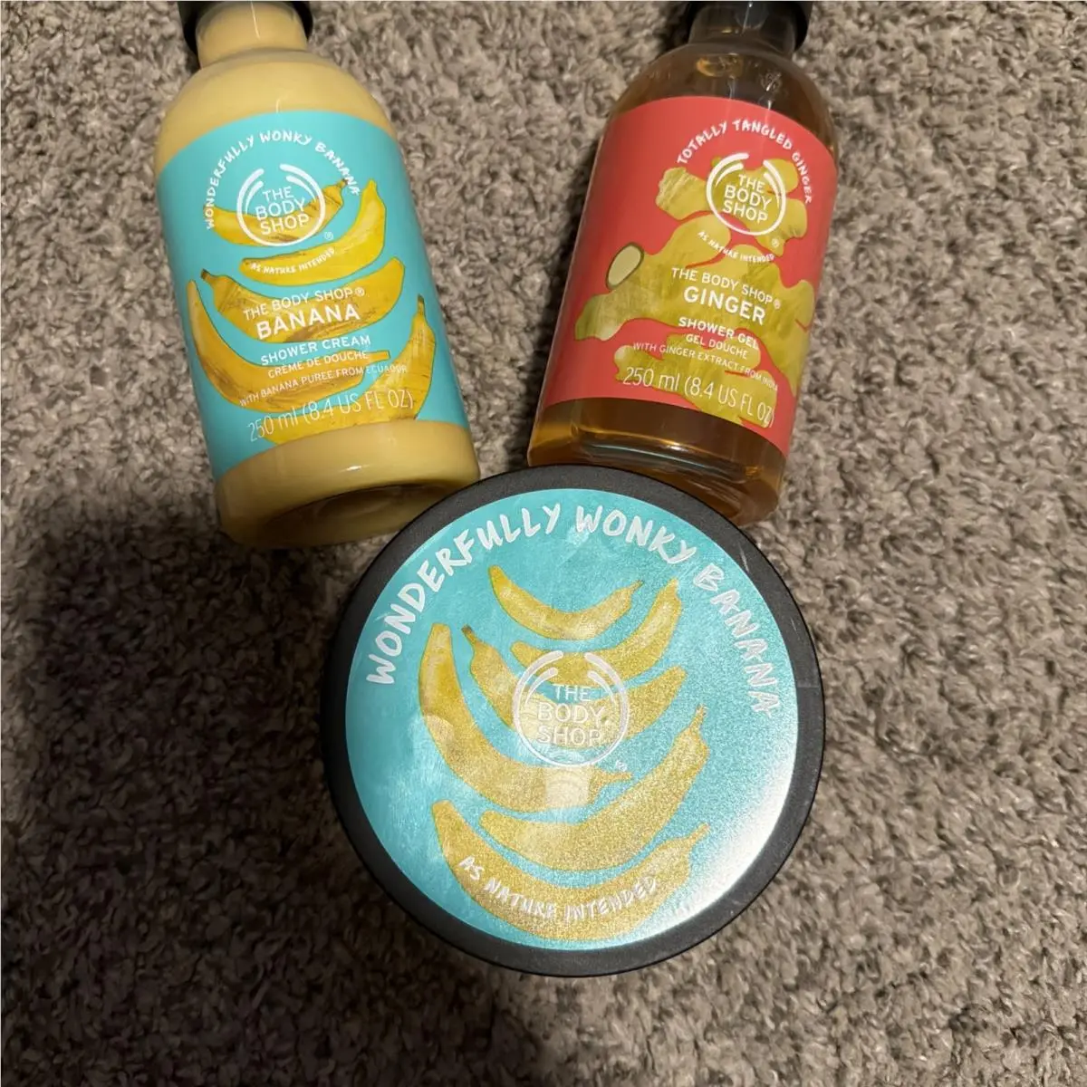 The Body Shop- Lot Of 3 - Banana Body Butter Shower Cream Ginger Shower Gel