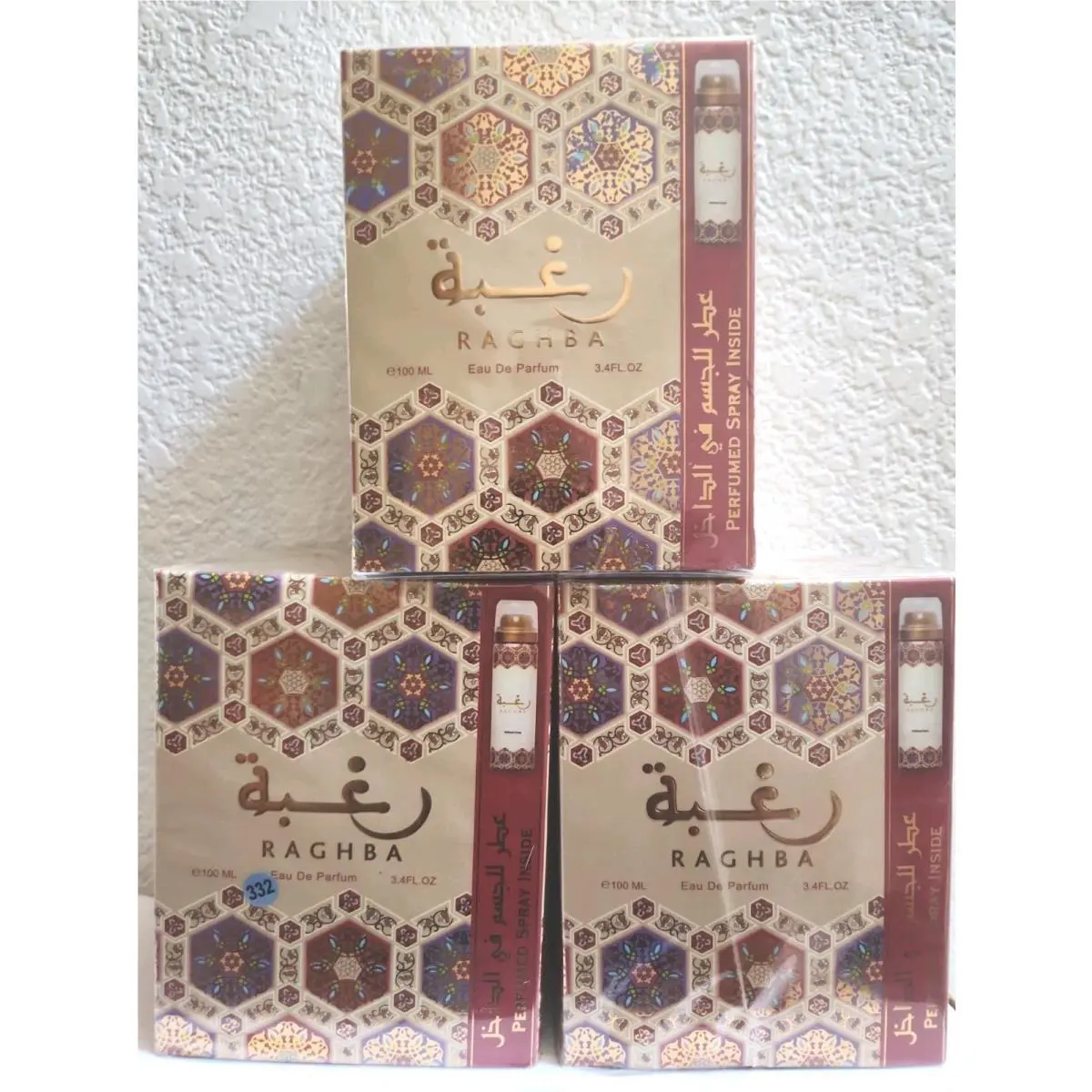 3 Boxes Raghba Eau De Perfum Unisex Duo 100ml + Deodorant Spray By Lattafa