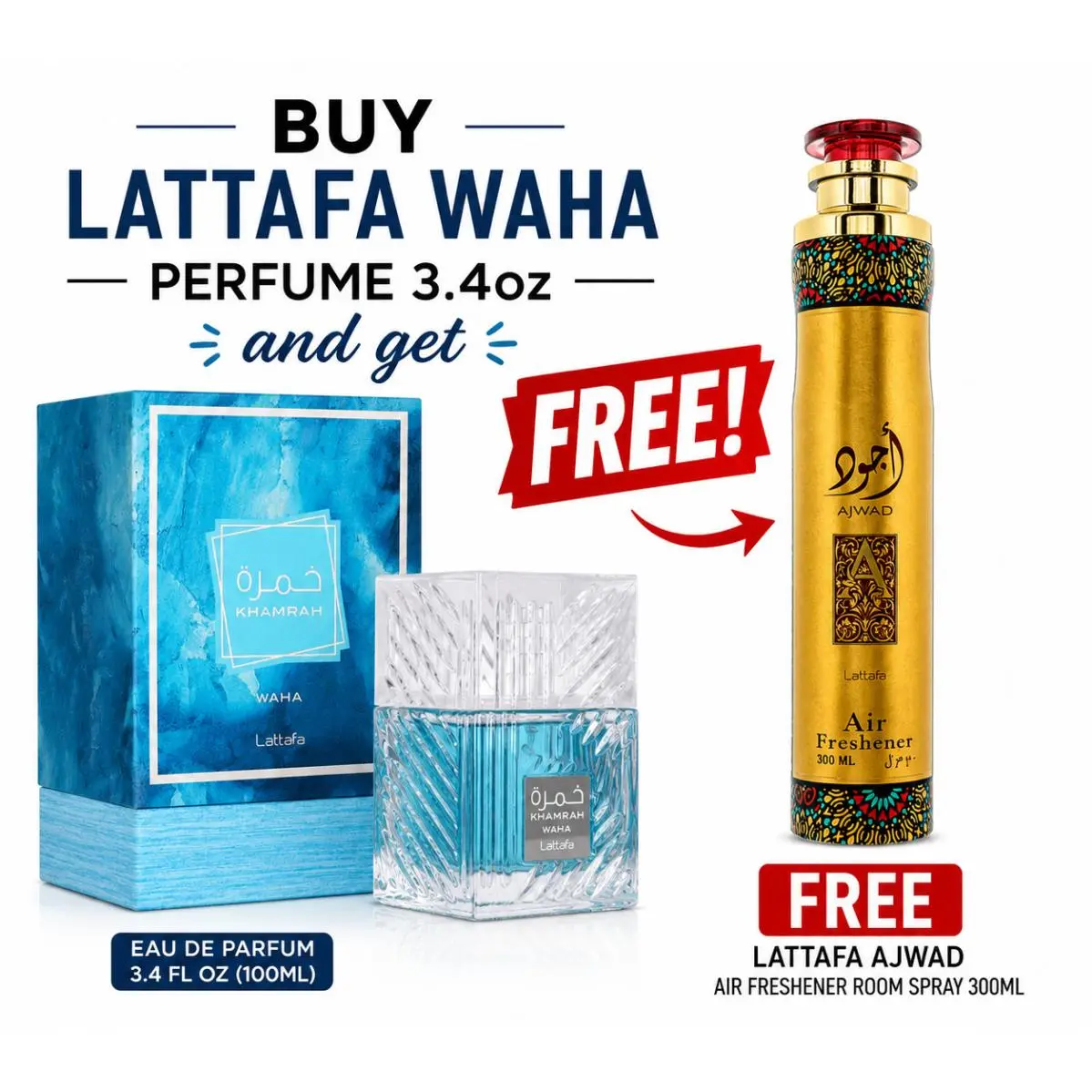 Lattafa Khamrah Waha 3.4oz 100ml Edp Unisex + Free Ajwad Room Spray 300ml