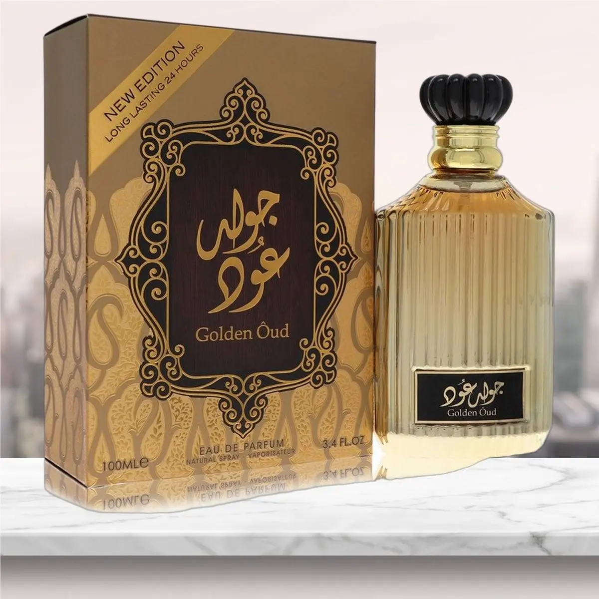 Lattafa Asdaaf Golden Oud Eau De Parfum Spray Unisex By Lattafa - 3.4 oz - Gold