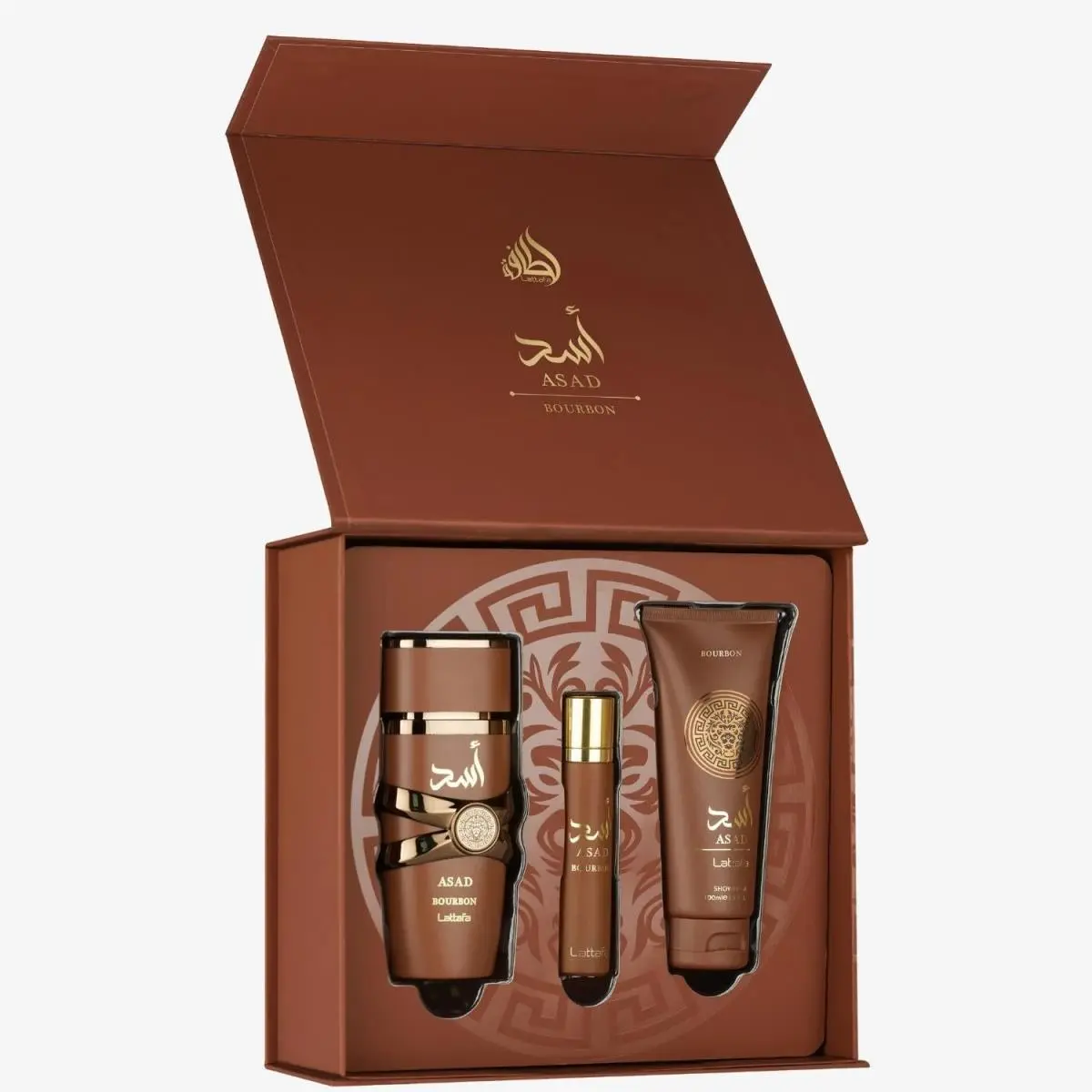 Asad Bourbon For Men 3 Piece Edp Gift Set by Lattafa 3.4oz Edp 3.4oz Shower