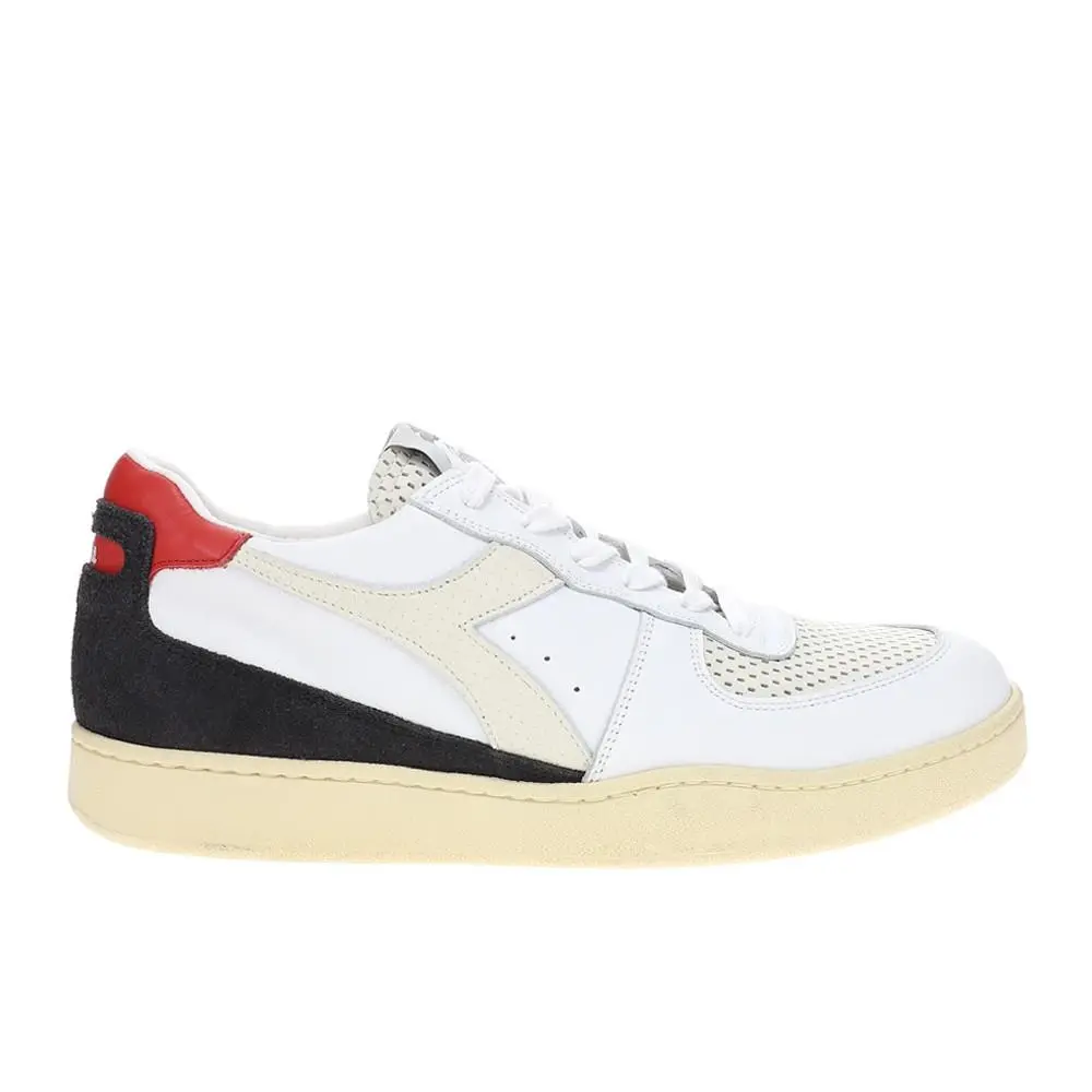 Diadora Mi Basket Low Punched Italia Lace Up Mens White Sneakers Casual Shoes 1