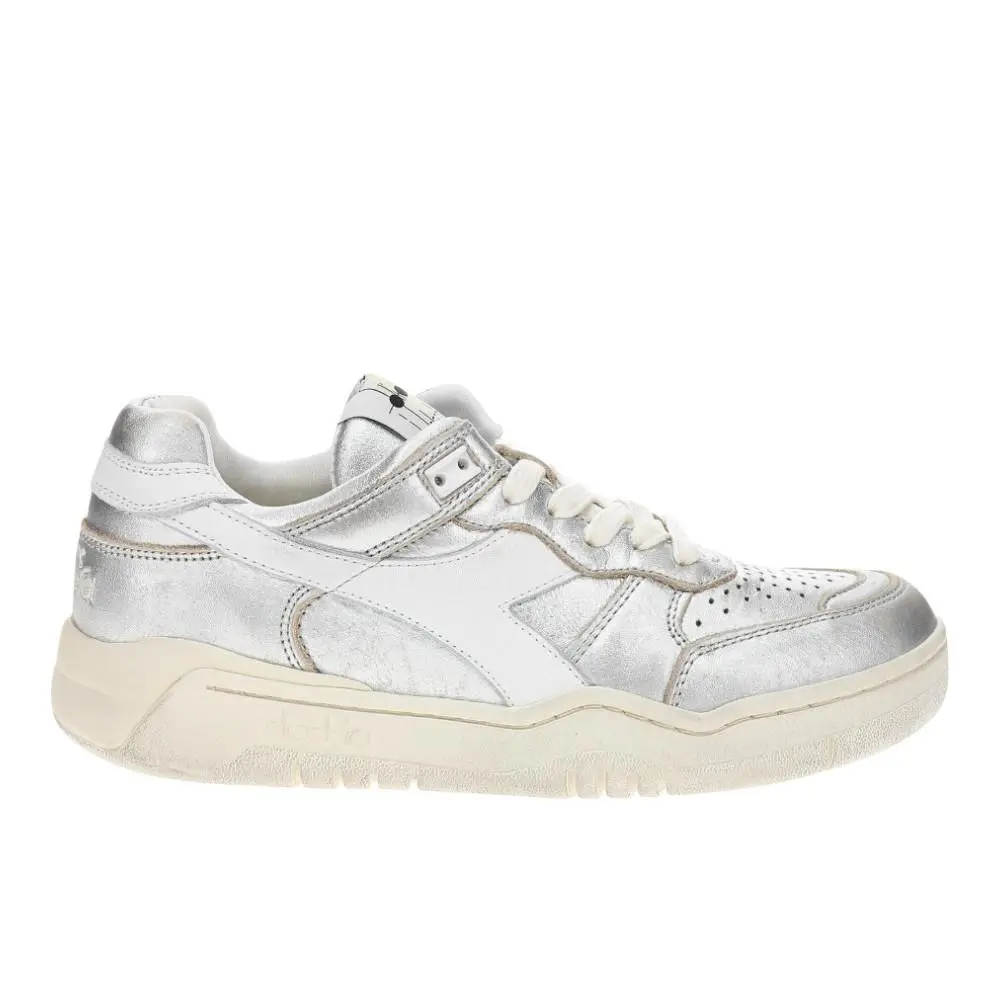 Diadora B.560 Metallic Lace Up Womens Silver Sneakers Casual Shoes 181320-20006