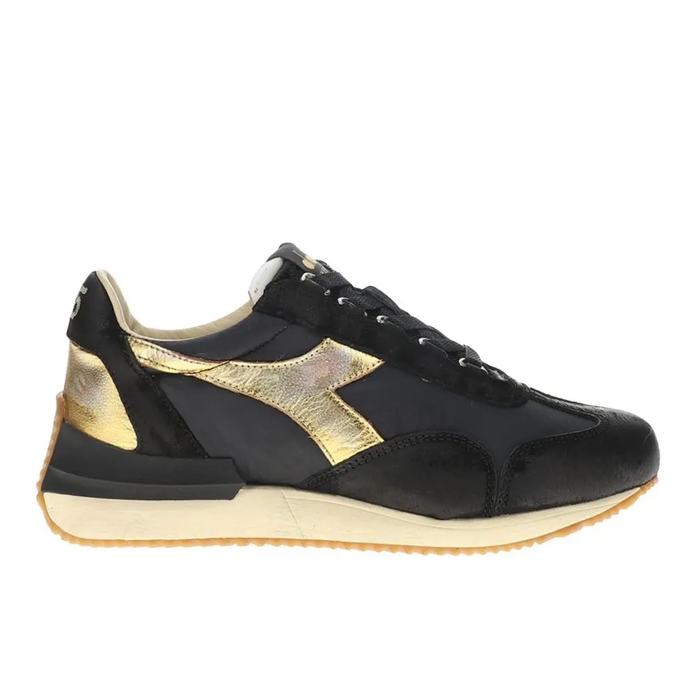 Diadora Equipe Mad Luna Lace Up Womens Black Gold Sneakers Casual Shoes 178918