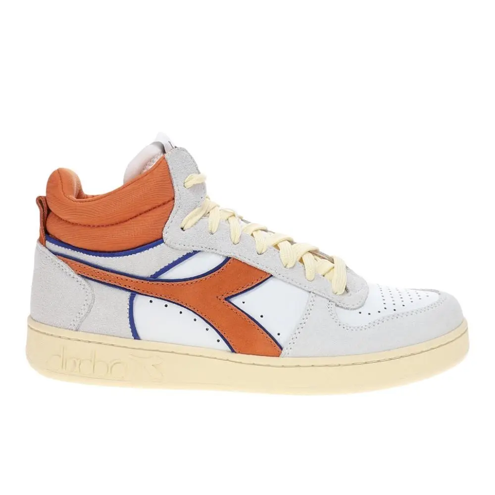 Diadora Magic Basket Demi Cut Suede Leather Lace Up Mens Orange White Sneakers