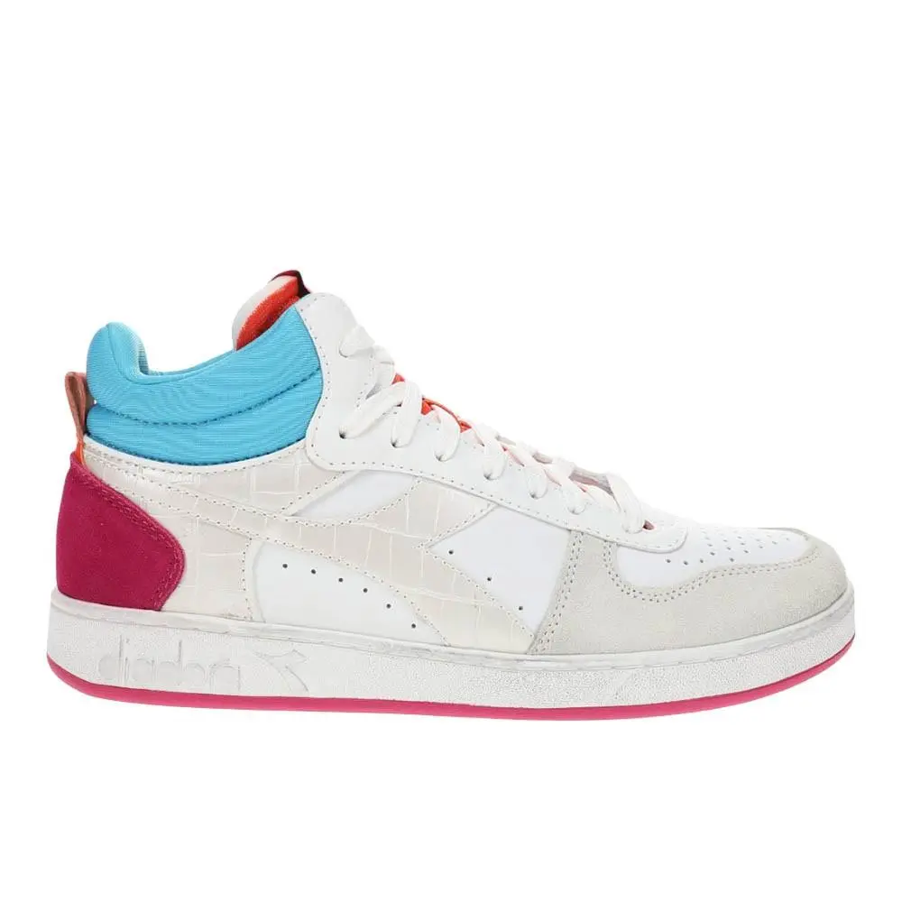Diadora Magic Basket Demi Croco Lace Up Womens White Sneakers Casual Shoes 1793