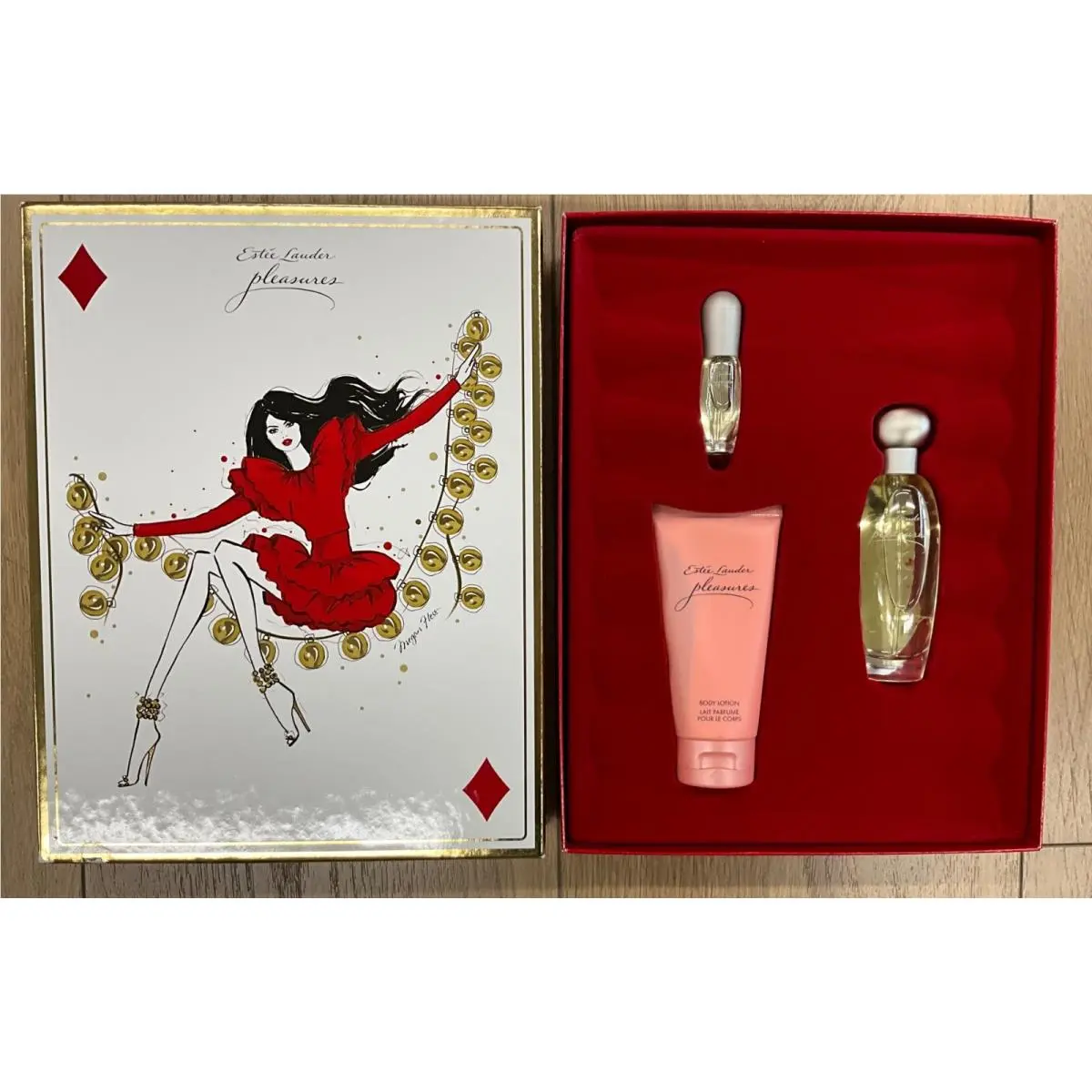 Estee Lauder Pleasures To Go 3pc Set 1.7oz EDP/.14ozEDP travel/2.5oz Body Lotion