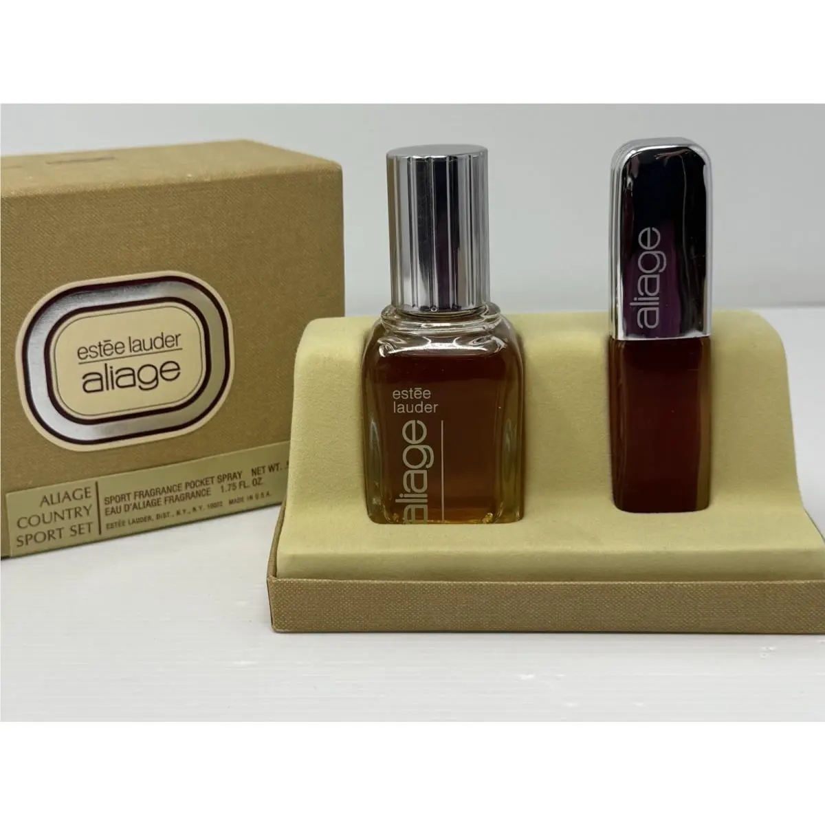 Vintage Estee Lauder Perfume Aliage Sport 2pc Gift Set Cologne Old Stock