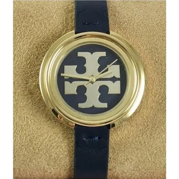 The Miller Leather Strap Watch 36mm in Blue/gold TBW6203 by Tory Burch