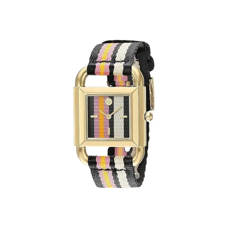 Women`s Tory Burch Phipps Stripe Woven Strap Watch 29Mm X 42Mm