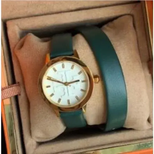 Tory Burch TBW2003 Gigi Gold Logo Green Leather Wrist Watch