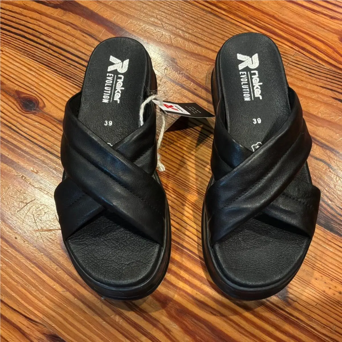 Rieker Evolution W0802 Slide Sandals Leather Criss Cross Platform 39/US 8