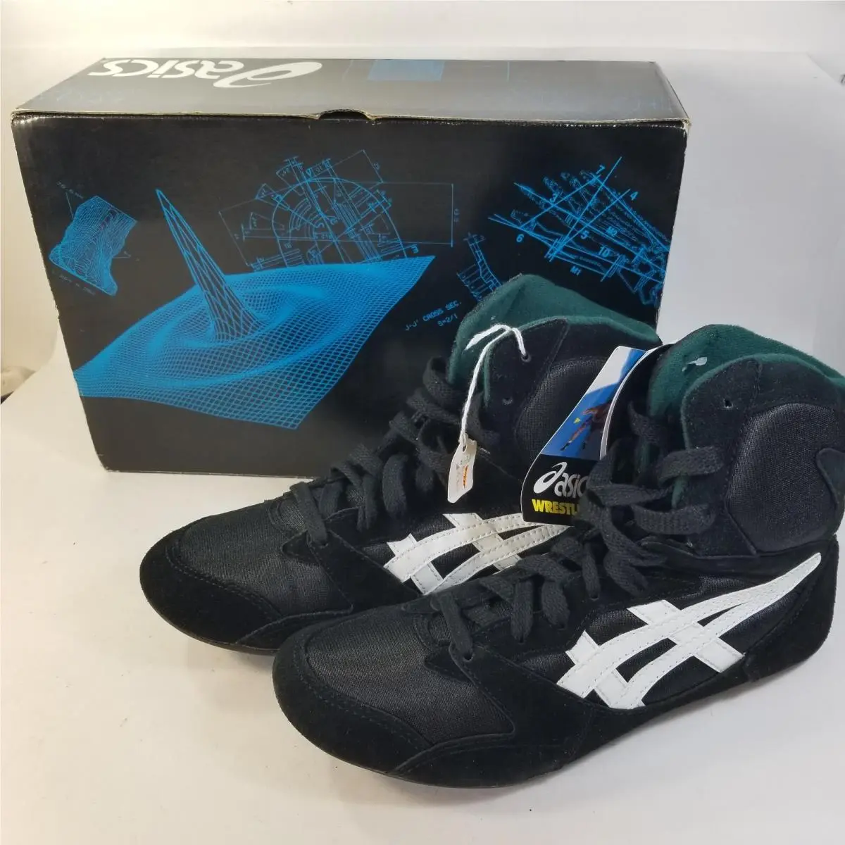 Asics Wrestling Shoes Men 8.5 Black Reflex Tiger High Top Sneakers Vintage JL603
