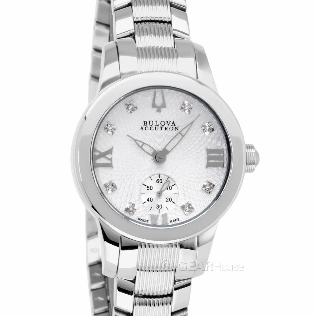 Bulova Accutron Masella Womens Swiss-made Watch White Dial w/ Diamonds Steel