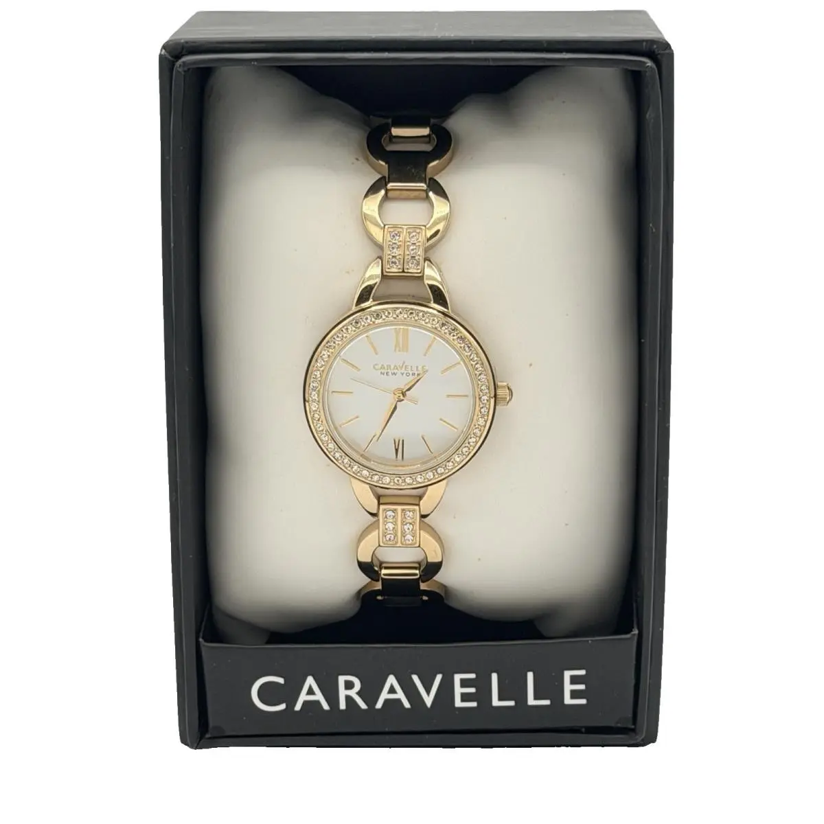 Bulova Caravelle York Women`s Quartz Watch Gold-tone Crystal-accented White Dial