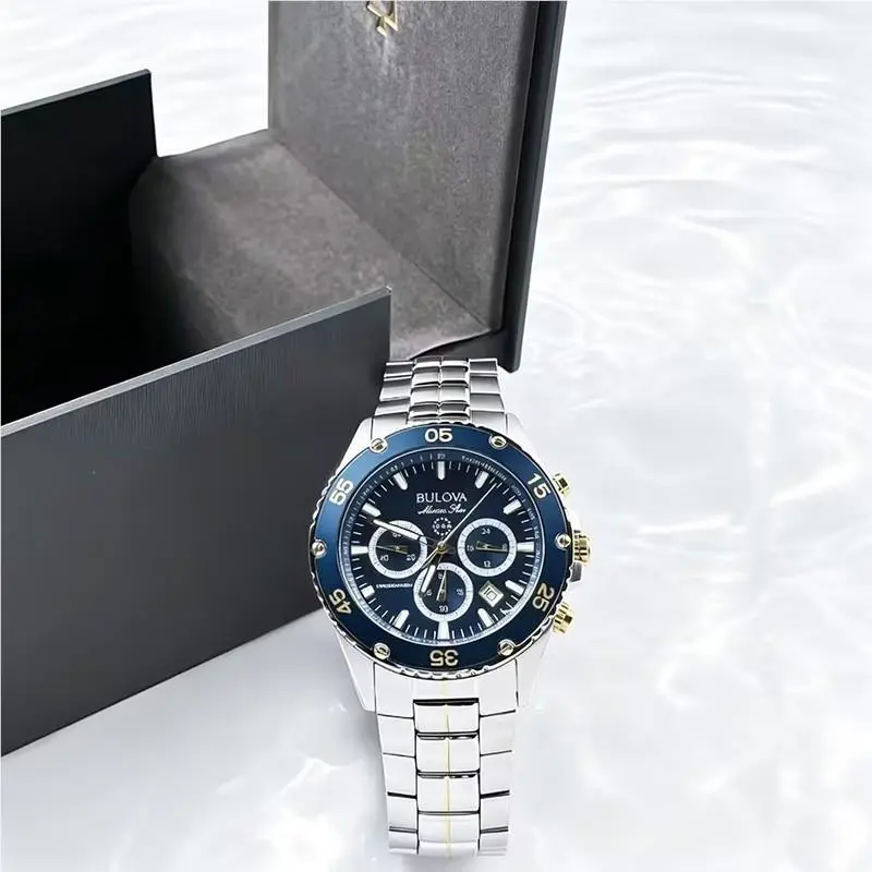 Marine Star 98B400 Blue Dial Chronograph Quartz Men`s Watch 41.5mm by Bulova