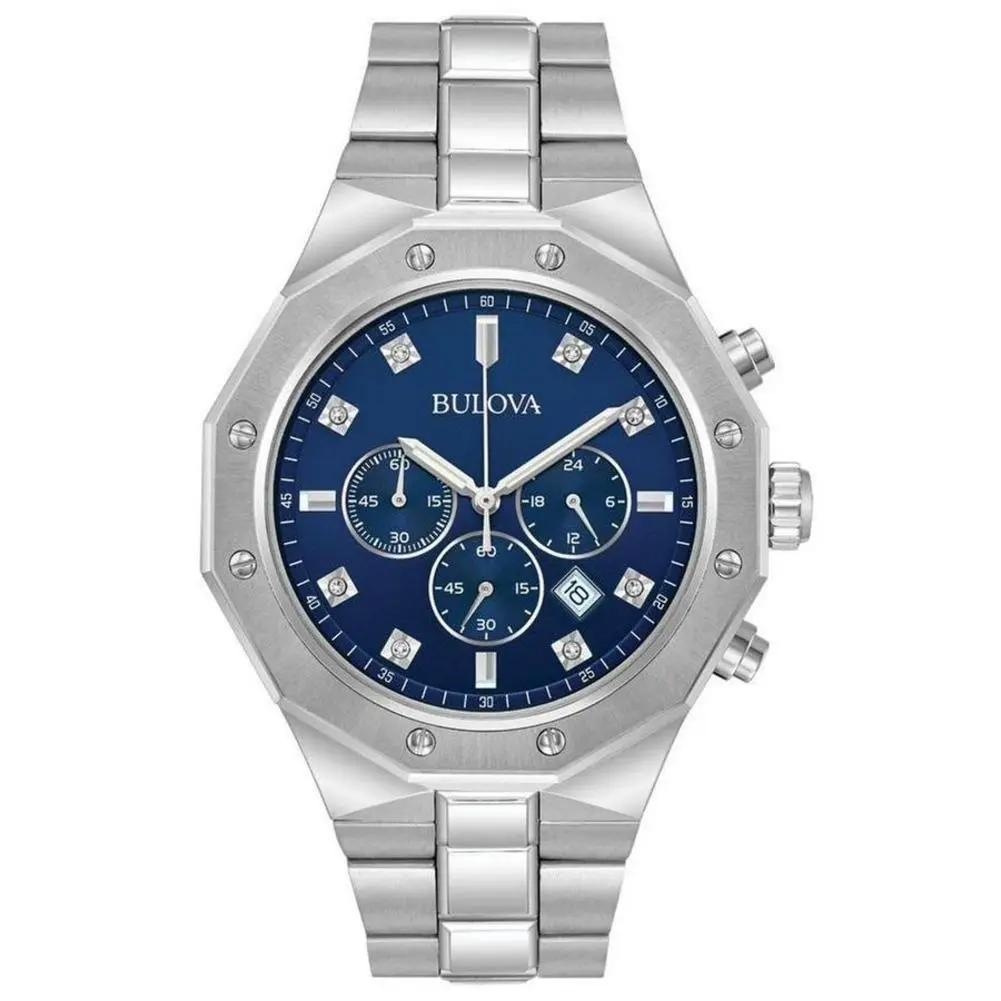 Bulova Men`s Classic Diamond 6-Hand Chronograph One Size Stainless/blue Dial