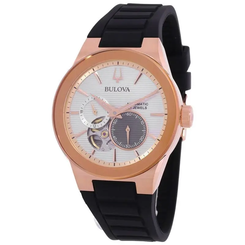 Bulova Latin Grammy Chronograph Automatic Mens Watch 97A186 - Hand: Rose Gold, Strap: Black