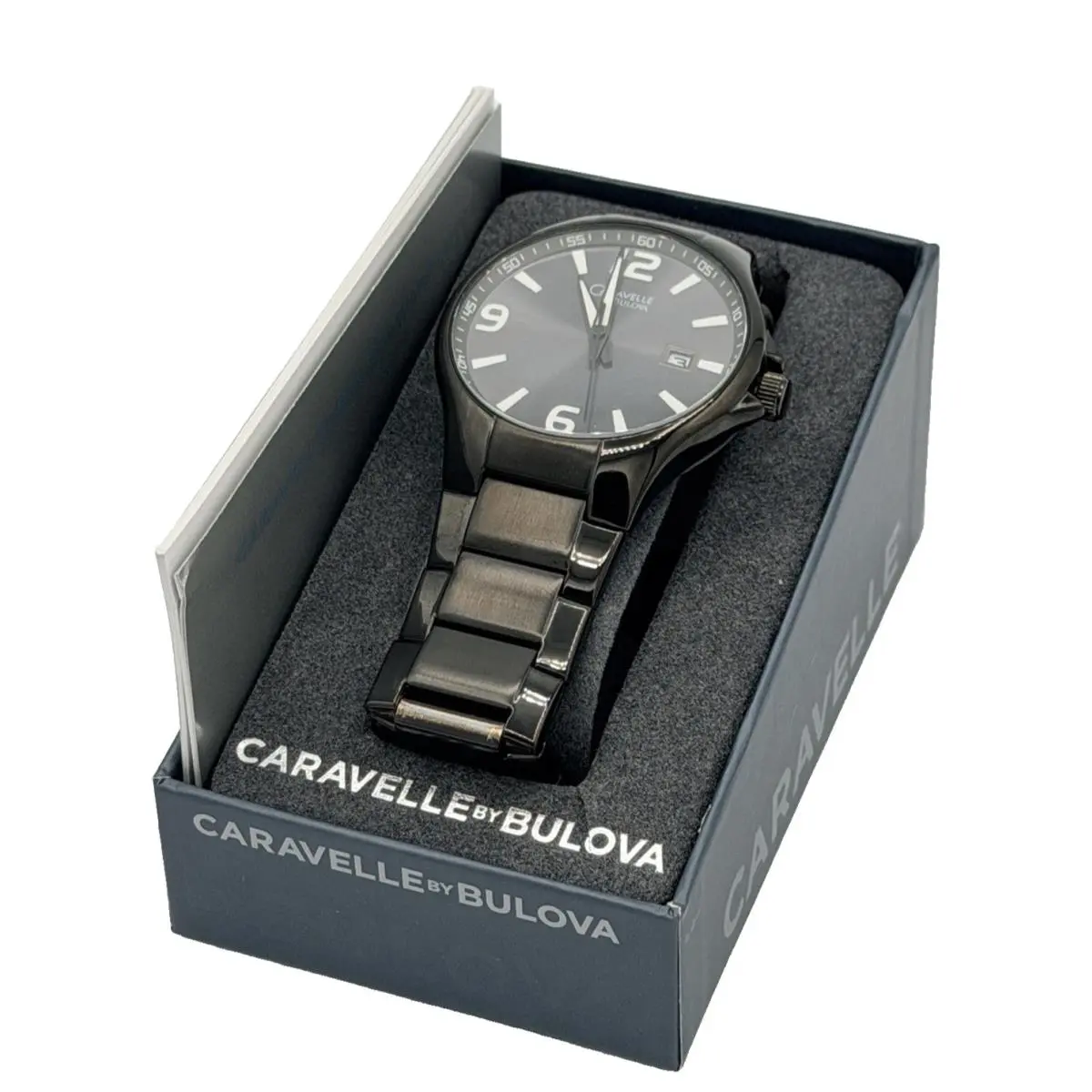 Caravelle by Bulova Black Dial Mens Watch Black Stainless-steel Band 45B119