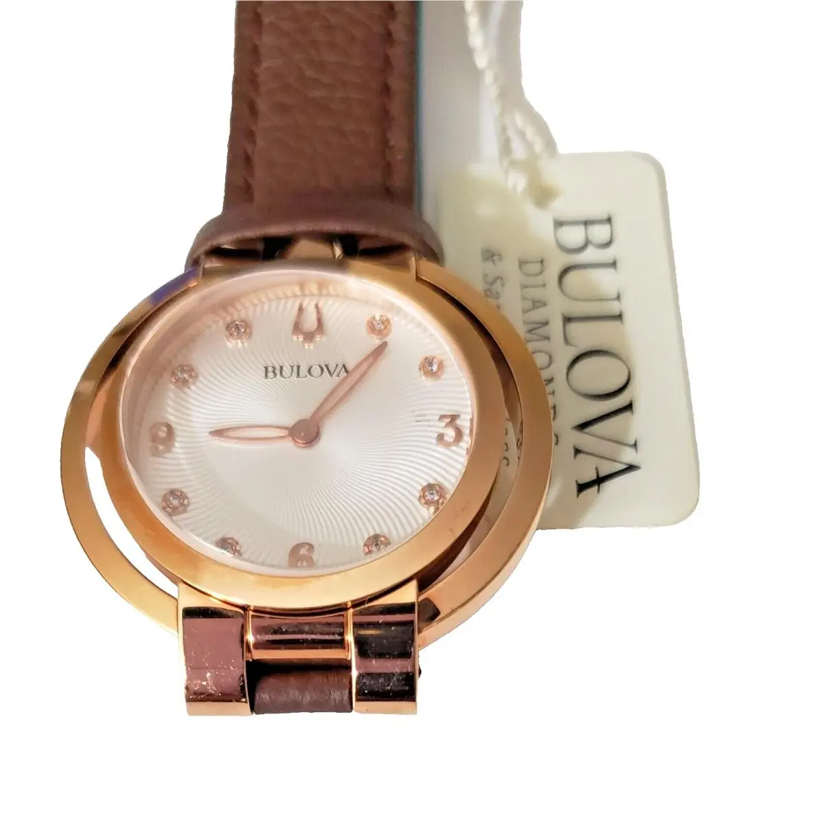 97P131 Bulova Photo Sample Rubaiyat White Dial Leather Strap Woman`s Watch M-74